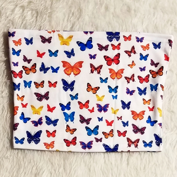 Butterfly Print Tube Top Crop Y2K 90s Insp - Picture 8 of 12